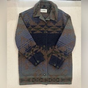 Women’s LL Bean Vintage Western Wool Jacket Coat Size M Aztec Pattern